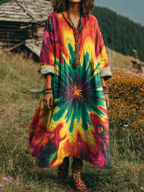 Bohemian ethnic style retro new printing fashion literary loose V-neck FF303433 01