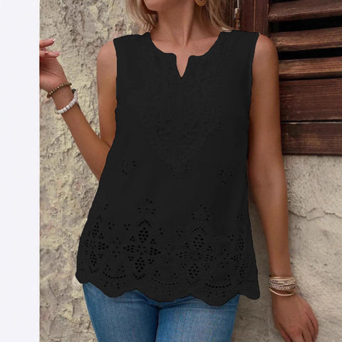New embroidered splicing lace v-neck sleeveless vest women's top m301480