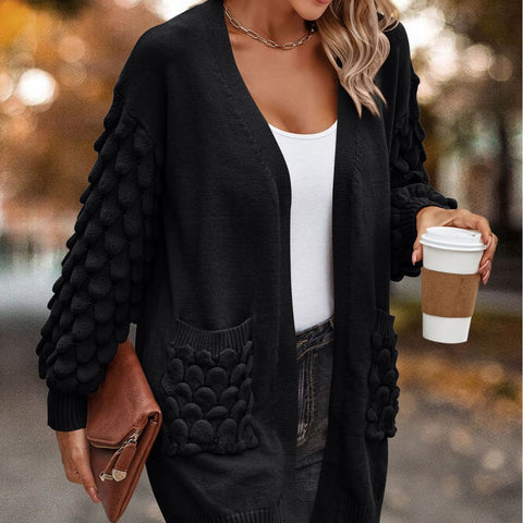 Autumn and winter feather net color V-neck cardigan long-sleeved knitted pocket sweater m300604