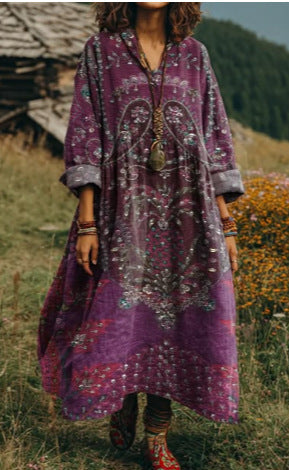 Bohemian ethnic style retro new printing fashion literary loose V-neck FF303433 01