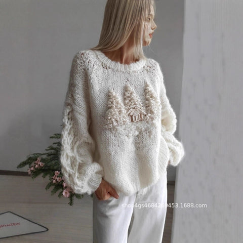 Knitted Women's Christmas Crew Neck Long Sleeve Pullover Women's m302124