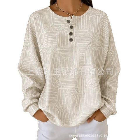 Crew neck 4 buckle spring and autumn fashion pattern 3D printing casual loose women's sweater FF303411 01