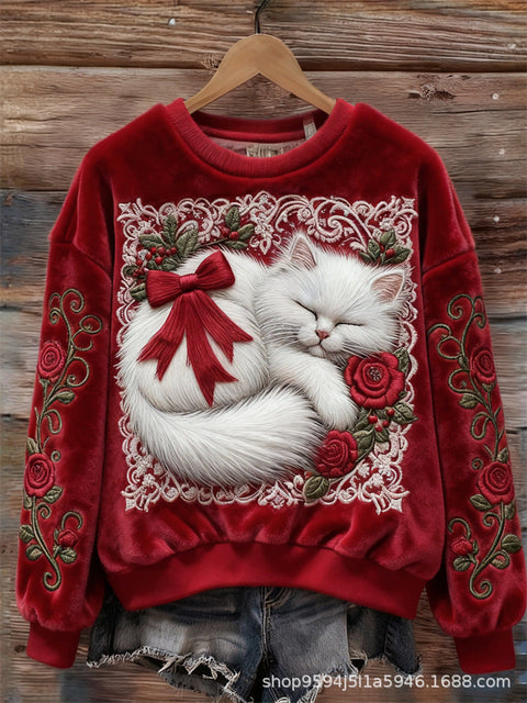 Digital printed flannel christmas ladies crew neck sweater autumn and winter m302198
