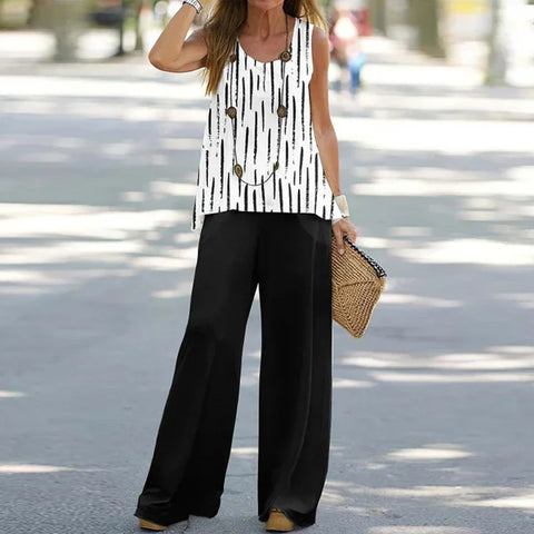 Casual fashion vest trousers set crew neck sleeveless top m301296