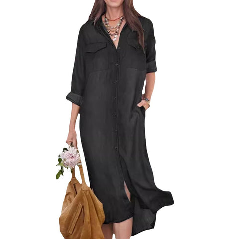 Shirt collar denim casual skirt long skirt m302919