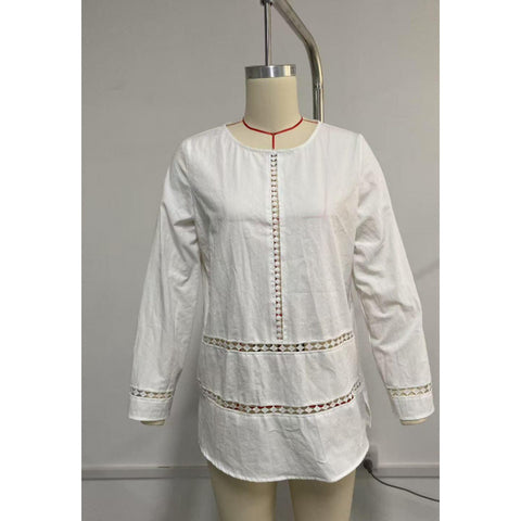 Women's round neck translucent solid color hollow long sleeve Middle Eastern style loose pure cotton m302452