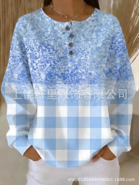 Crew neck 4 buckle spring and autumn fashion pattern 3D printing casual loose women's sweater FF303411 03