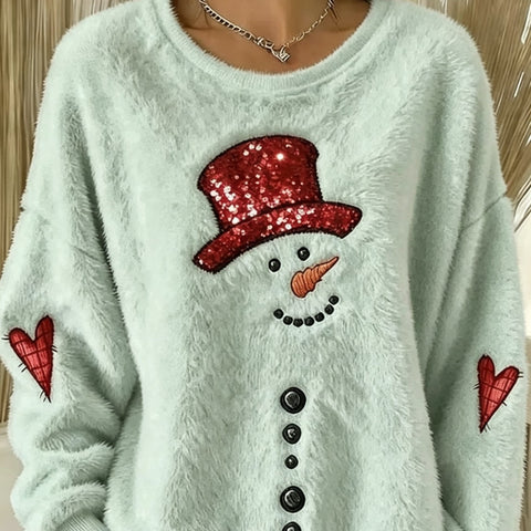Snowman love polka dot print flannel casual pullover sweater FF303481