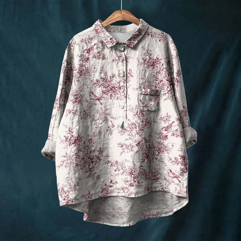 Long Sleeve Bamboo Linen Printing Fashion Versatile Lapel Shirt m301040