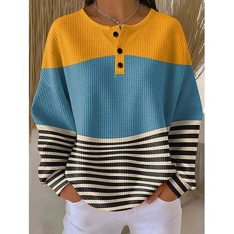 3D-Digitaldruck lockeres lässiges Waffel-Stehkragen-Langarmshirt m303065