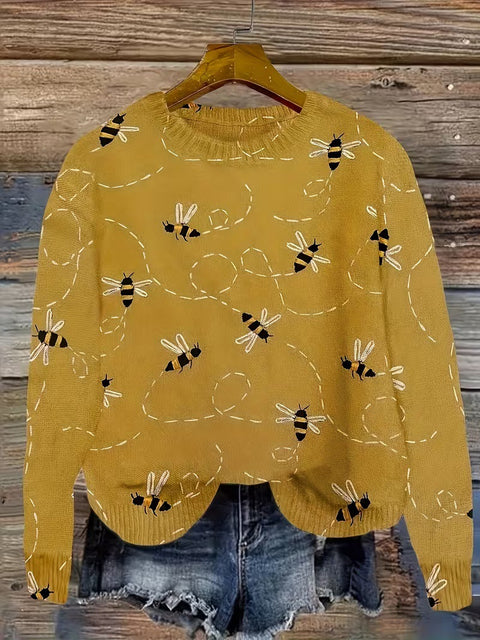 3D digital printing crew neck knitted sweater casual loose pullover FF303424 01