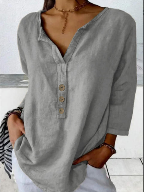 Solid color notch collar shirt casual button blouse m302911
