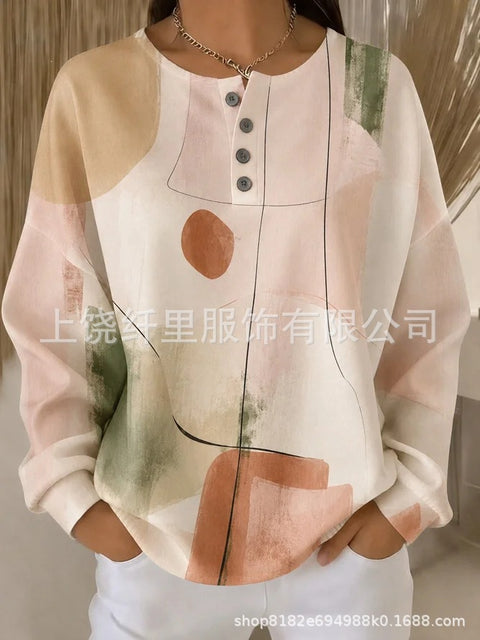 Crew neck 4 buckle spring and autumn fashion pattern 3D printing casual loose women's sweater FF303411 01