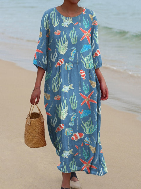 Loose crew neck fashion high-end long-sleeved printed dress m301053