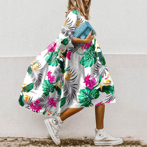 Casual round Neck Loose Waist Printed Long Sleeve Dress M300179