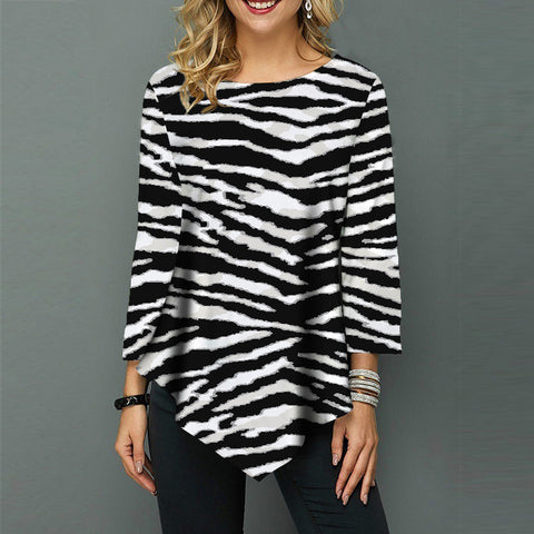 Street hipster crew neck loose irregular hem women's shirt m301562