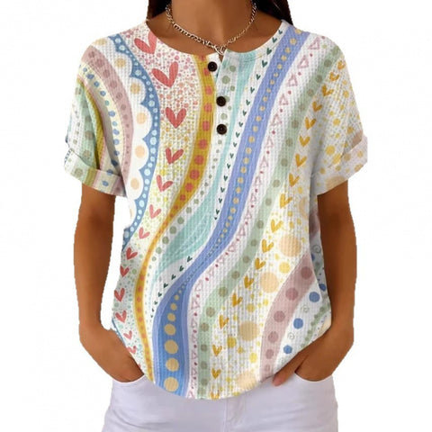 Colorful love wavy Henry collar T-shirt m302618