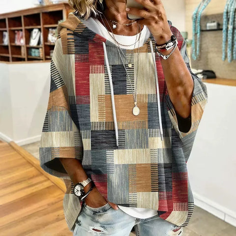 Hooded seven-quarter sleeve loose shoulder drawstring hoodie fashion women's clothing m303062