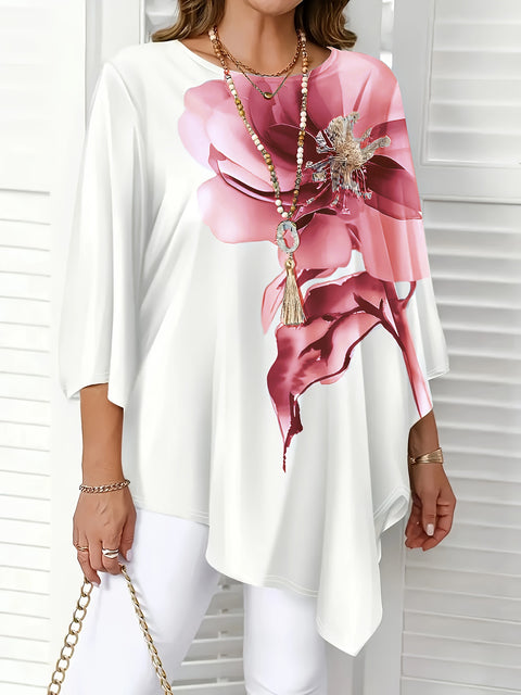 hot-selling casual versatile top floral print crew neck t-shirt FF303395