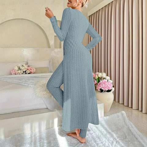 New design round neck split fork long sleeve two-piece set spring m302328
