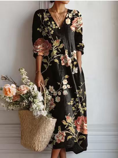 Printed V-neck dress FF303186