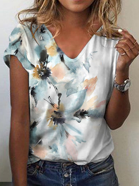 V-neck top 3D rose morning glory T-shirt m303194