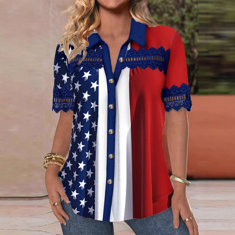 Casual shirt collar short sleeve regular cardigan digital print women's shirt m301418