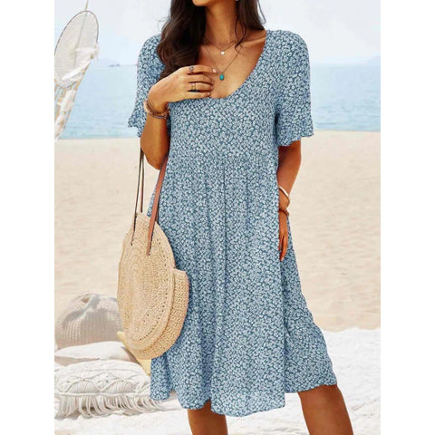 Printed long medium and long urban casual retro women's short-sleeved dress m301231