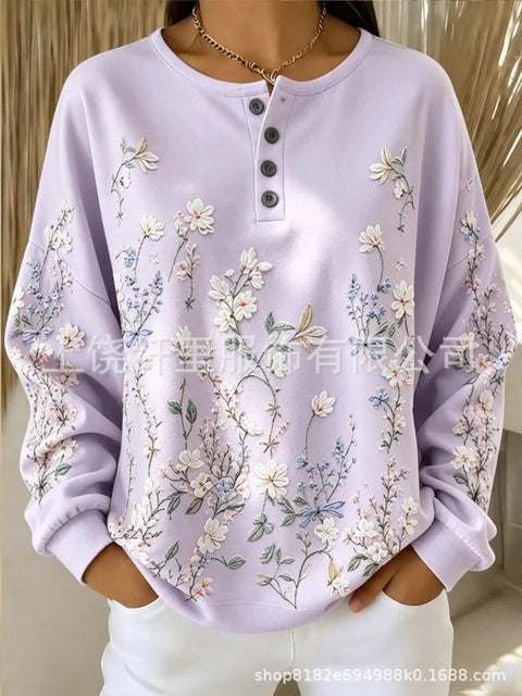 Crew neck 4 buckle spring and autumn fashion pattern 3D printing casual loose women's sweater FF303411 01