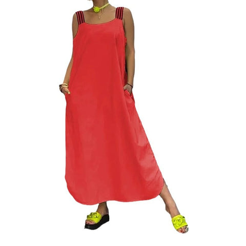 European and American casual cotton and linen pocket dress m302081