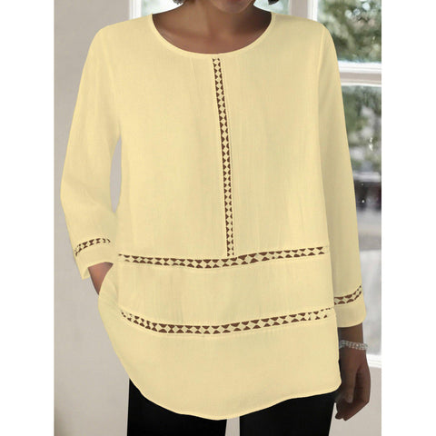 Women's round neck translucent solid color hollow long sleeve Middle Eastern style loose pure cotton m302452