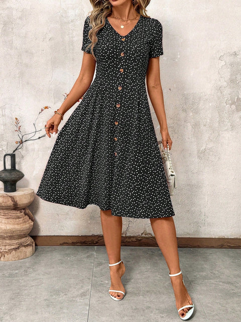 Fashion polka dot women's dress sexy V-neck breasted short sleeve polka dot m301727