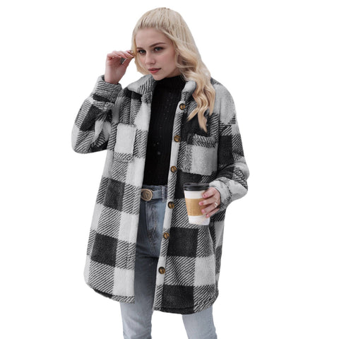 Autumn and winter new lapel plaid plush jacket large lapel versatile slim m301957