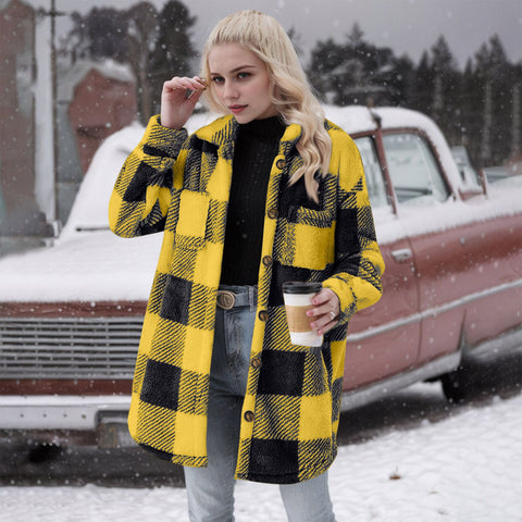 Autumn and winter new lapel plaid plush jacket large lapel versatile slim m301957