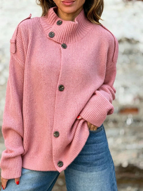 Autumn and winter turtleneck sweater women's cardigan button solid color knitted jacket m303230