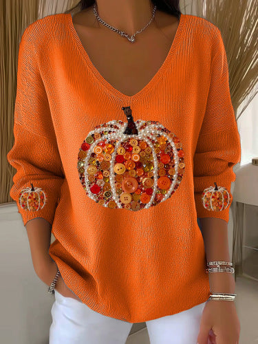 Shoulder V-neck long-sleeved autumn leaf 3D digital printing women's top FF303401 02
