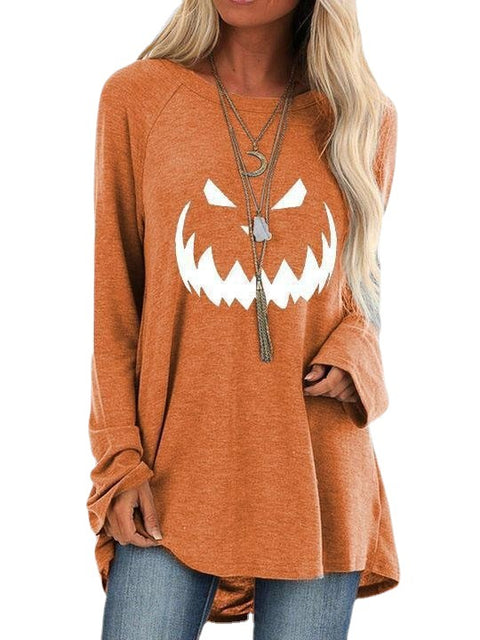 Halloween pumpkin smiley face print long-sleeved T-shirt top M800006