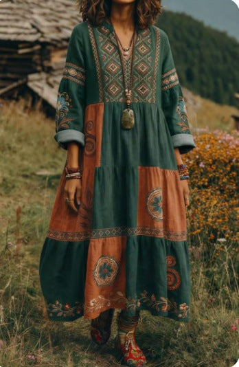 Bohemian ethnic style retro new printing fashion literary loose V-neck FF303433 01