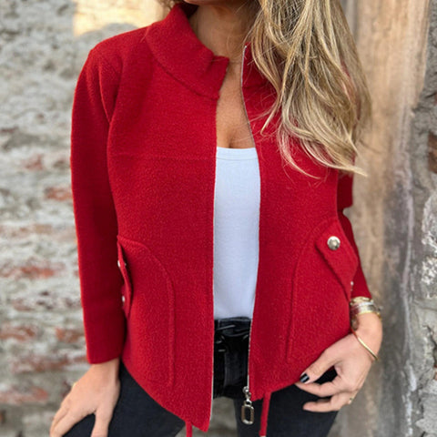 Women's casual woolen lapel tether false pocket blazer m302097