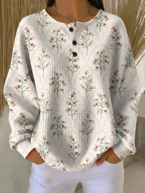 3D-Digitaldruck lockeres lässiges Waffel-Stehkragen-Langarmshirt m303065