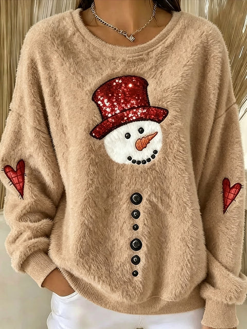 Snowman love polka dot print flannel casual pullover sweater FF303481