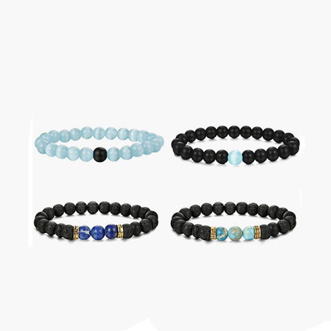 Black Gallstone Elastic Bracelet Skull Pendant Natural Turquoise Tiger Eye Tassel Crystal Volcanic Stone Beaded Bracelet m3331320