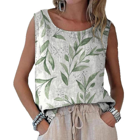 Crew neck creative shading pattern sleeveless vest women m303018