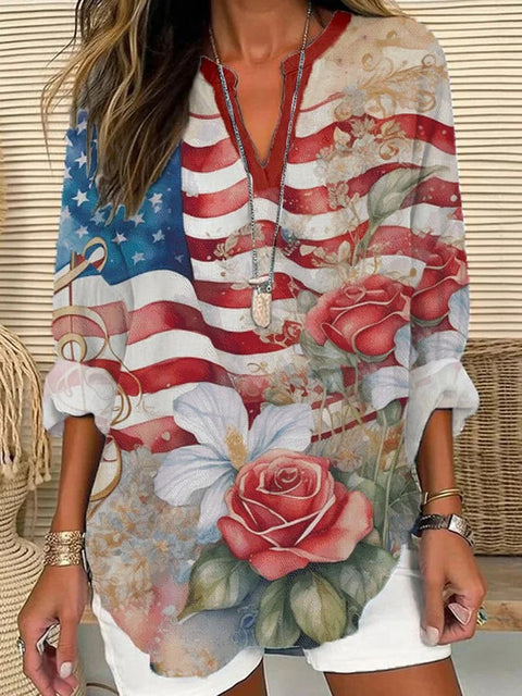 Loose printing round neck casual large size pullover women's clothing T m301359