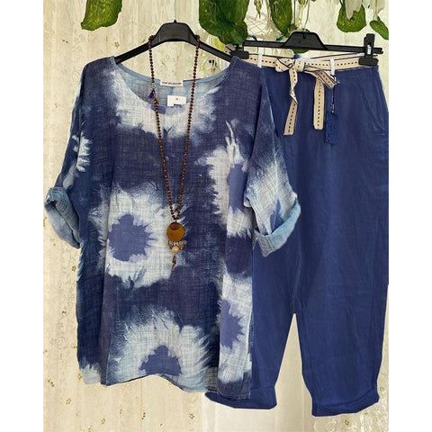 Casual suit tie-dye printed top and trousers two-piece set women's m301526