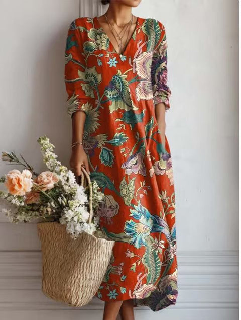 Printed V-neck dress FF303186