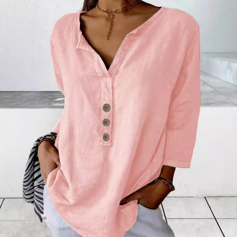 Solid color notch collar shirt casual button blouse m302911