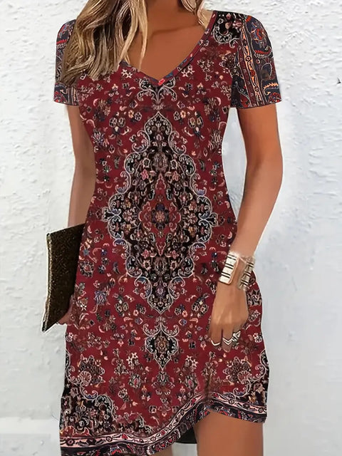 Fashion casual versatile V-neck short-sleeved medium and long skirt m301730