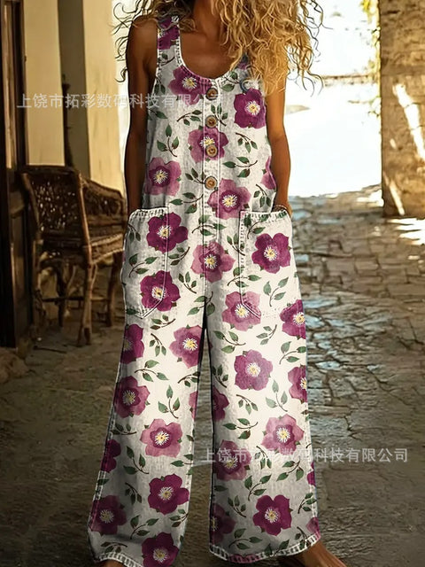 Retro trend wide-leg pants overalls women's sleeveless imitation denim m302436