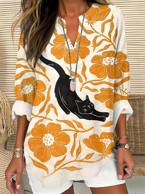 Loose printing round neck casual large size pullover women's clothing T m301359